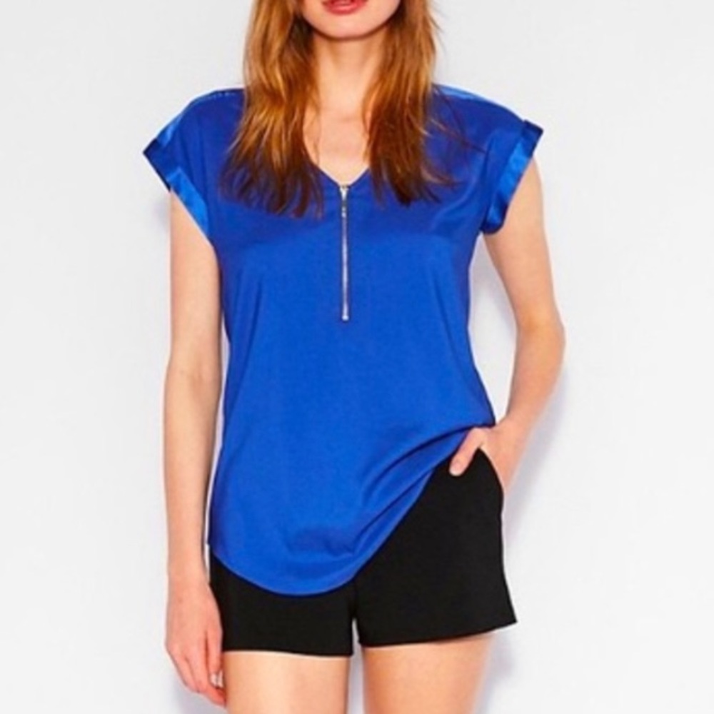 Express Royal/Cobalt Blue Short Sleeve Zipper Shirt Size XS